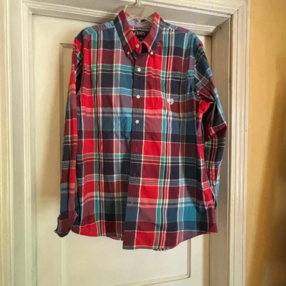 Chaps Men's Red and Blue Plaid Button Down Shirt